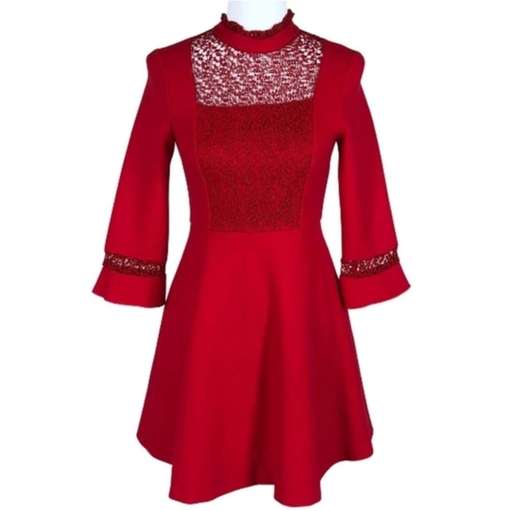 Zara Women's‎ Red Guipure Dress w/ Lace Detail Size Medium